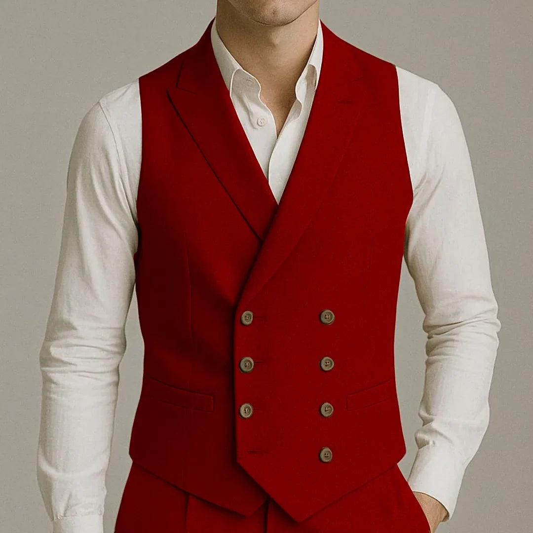 Men Vest White Solid With Lapel Double Button Waistcoat For Wedding Party Banquet Business Work Daily Casual Men Suit Vest