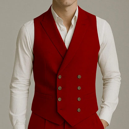 Men Vest White Solid With Lapel Double Button Waistcoat For Wedding Party Banquet Business Work Daily Casual Men Suit Vest