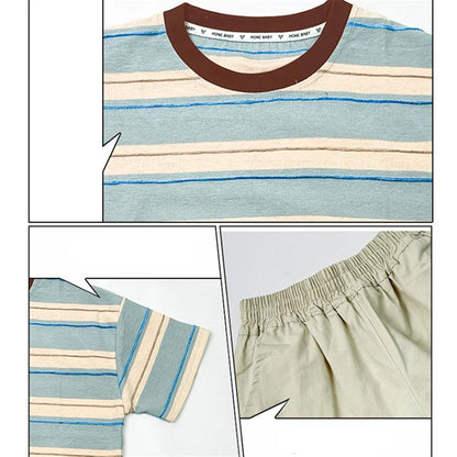 Kids New Designer Cotton Stripe T-shirt Shorts Set Summer Outfit for Boys Tracksuit Set 2 Pieces Clothing Suit for Tweens Child