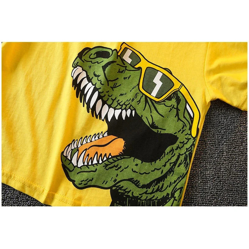 Summer New Baby Boy Clothes Set Child Pure Cotton Fashion Dinosaur Print Short Sleeve 2-Piece Set Cozy Children's Clothing