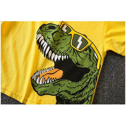 Summer New Baby Boy Clothes Set Child Pure Cotton Fashion Dinosaur Print Short Sleeve 2-Piece Set Cozy Children's Clothing