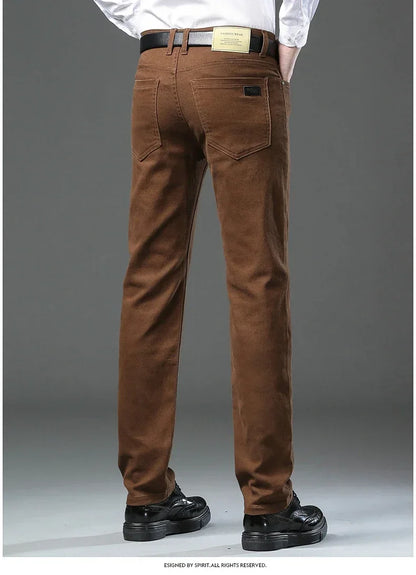 Spring Autumn Fashion Brown Business Casual Stretch Denim Pants Male Brand Trousers Men's Clothing Slim Jeans Plus Size 28-44