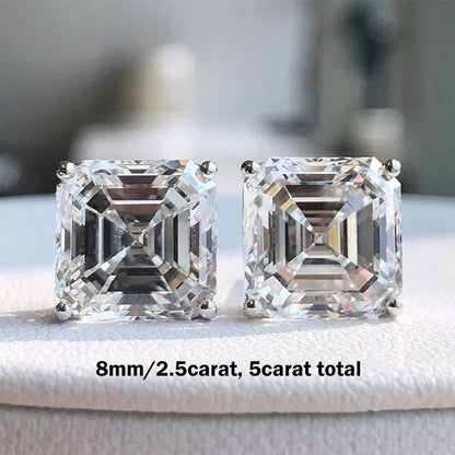 1/2/3CT Asscher Cut Moissanite Stud Earrings with Certificate Square Solitaire Lab Diamond Earring for Women 925 Silver Jewelry