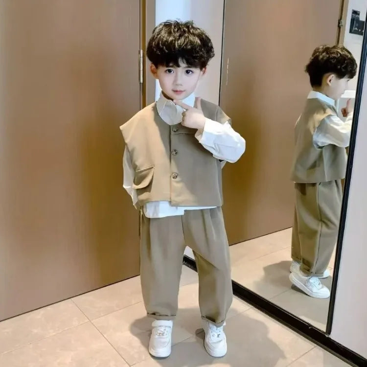 Three-piece Suit with Vest Coat Set Shirt Children's Boy Child 2025 Kids Clothes Boy´s Clothing Autumn Winter Boy's Year Old New
