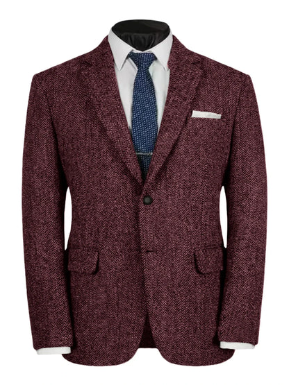 Herringbone Slim Fit Suit Jacket For Men's Single Breasted Business Blazer Casual Jacket Fashion Comfortable Elegant Mens