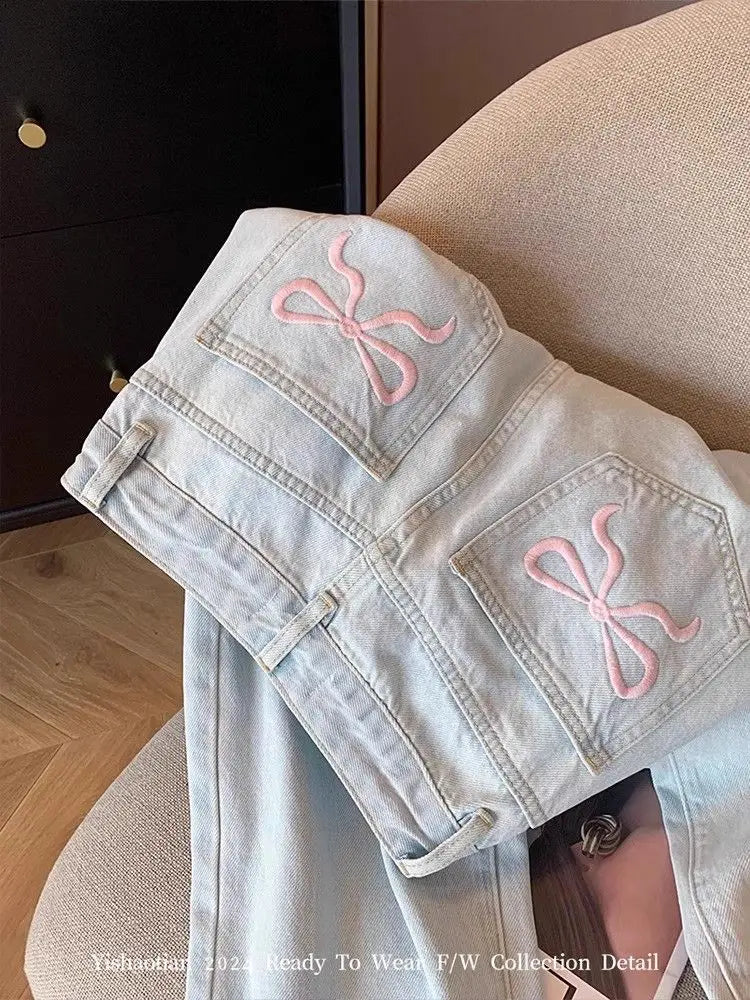 Womens Casual Loose Fit Jeans Relaxed Trousers High Waist Wide Leg Light Wash Embroidered Plus Size Comfort Jeans Women's jeans