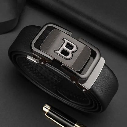2025 New High Quality Fashion Black B Letter Belt Men's Automatic Buckle 3.5cm Wide Leather Casual Belt Croskin Ceinture Homme
