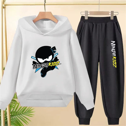 Children Hoodie Child Ninja Print 3-12 Years Old Boys Girls Toddler Coat Top+Pants Stylish Casual Black Sweatshirt Set