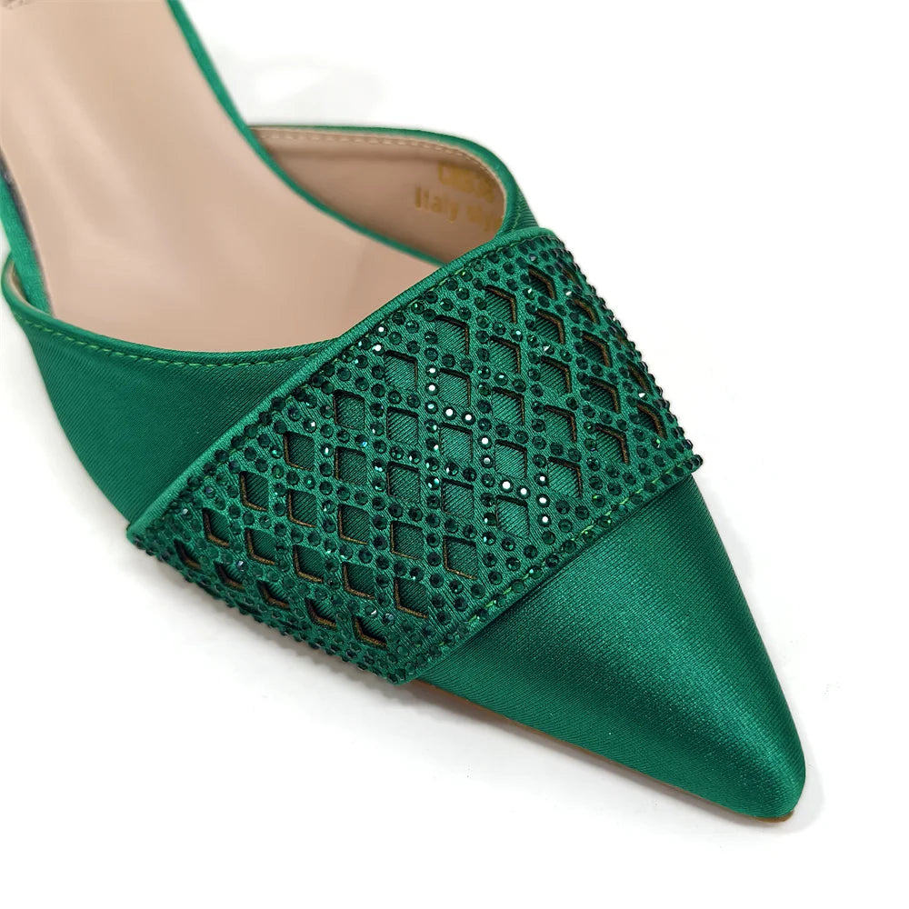 2025 New Summer Collection Stylish Italian Women’s Shoes and Bag Set in Gold Colour - Comfortable Mid Heels With Rhinestones