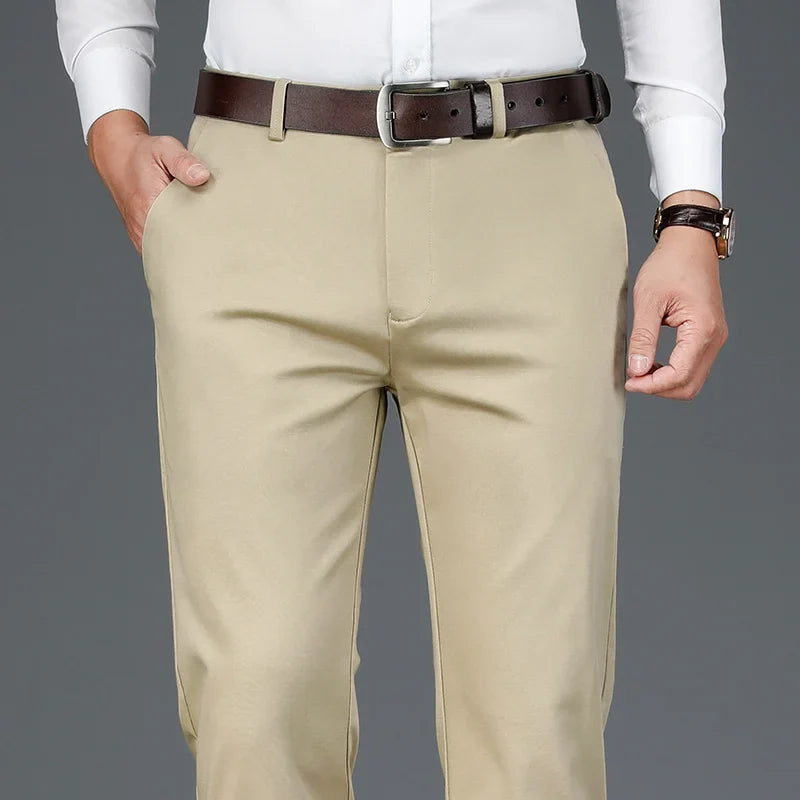 2023 Spring New Men's Bamboo Fiber Casual Pants Classic Style Business Fashion Khaki Stretch Cotton Trousers Male Brand Clothes