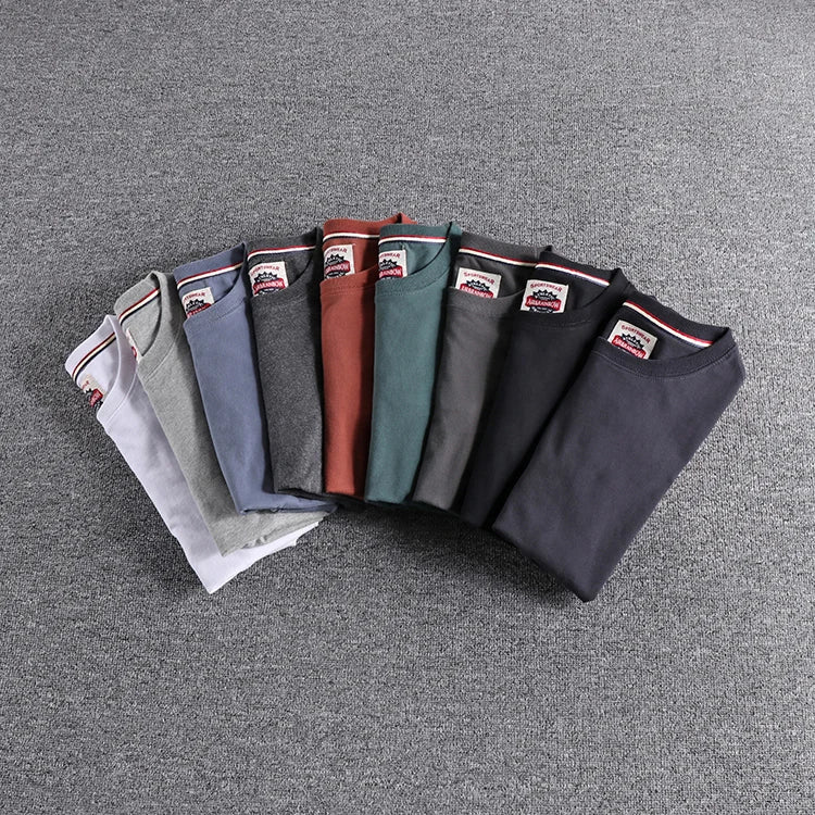 Summer New American Retro Short-sleeved O-neck Solid Color T-shirt Men's Fashion Simple 100% Cotton Washed Casual Sport Tops