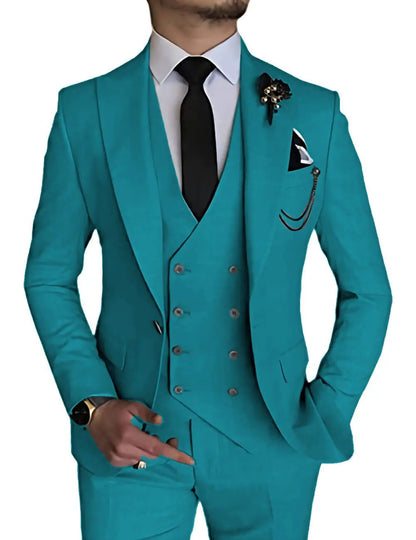 Dark Blue Slim Fit 3 Piece Wedding Suits for Men Best Man Groom Tuxedos Smart Casual Prom Party Business Costume Homme Male Set