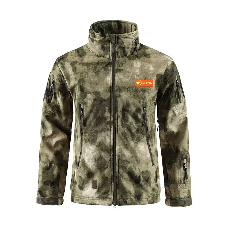 Outdoor Tactical Jacket Men's Stand-up Collar Plush Thickened Soft Shell Jacket Winter Windproof Waterproof Camouflage Coat
