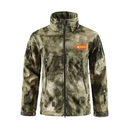 Outdoor Tactical Jacket Men's Stand-up Collar Plush Thickened Soft Shell Jacket Winter Windproof Waterproof Camouflage Coat