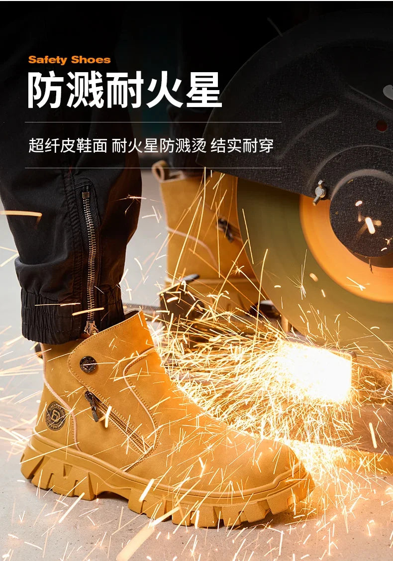 Steel Toe Work Boots side zipper anti-slip work shoes  Anti-Smash Anti Puncture industrial construction waterproof safety shoes