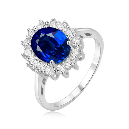 Halo Rings for Women Created Blue Sapphire Nano Emerald Red Ruby Princess Diana 2.67ct Oval Cut 925 Sterling Silver Rings