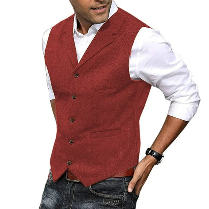 Business Suit Vest Man British Retro V-neck Male Vest Slim Solid Color Single-breasted Workwear Casual Men Waistcoat