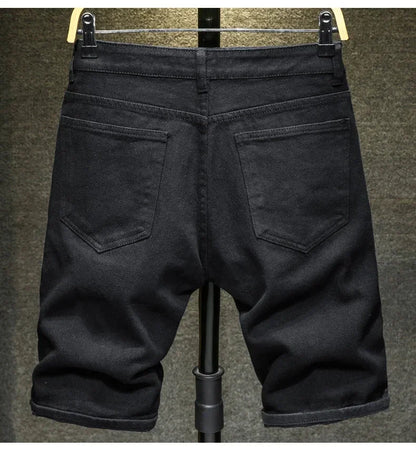 New White Jeans Shorts Men Fashion Ripped Knee Length Pants Simple Casual Slim Hole Denim Shorts Male Streetwear