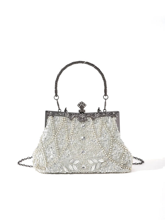 vintage trend Heavy industry embroidery flower beaded hand-held evening bag for party，wedding