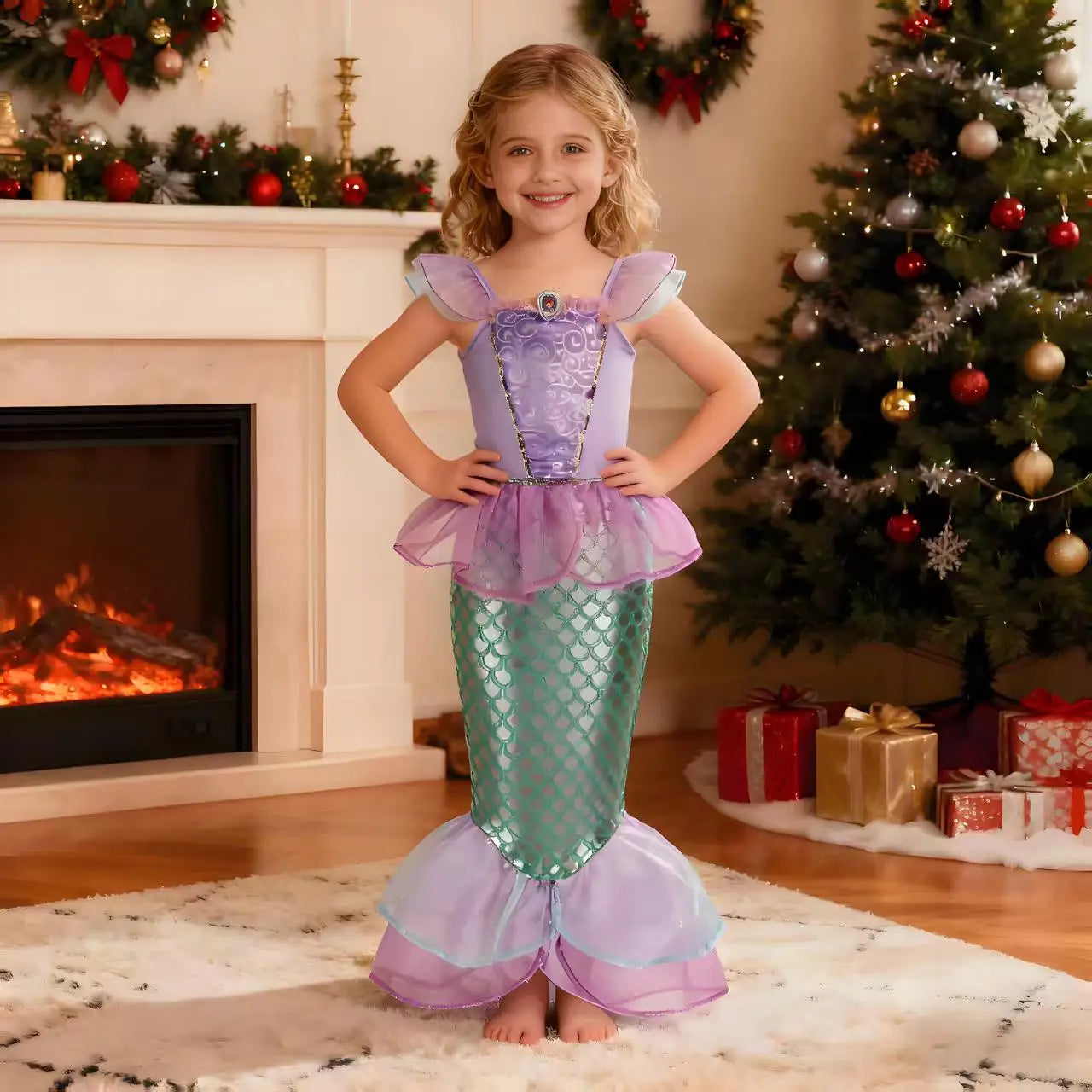 Kid Purple Mermaid Dress Princess Costume Perform Clothes Baby Girl Birthday Party Christmas Cosplay Dress Suit for Girls