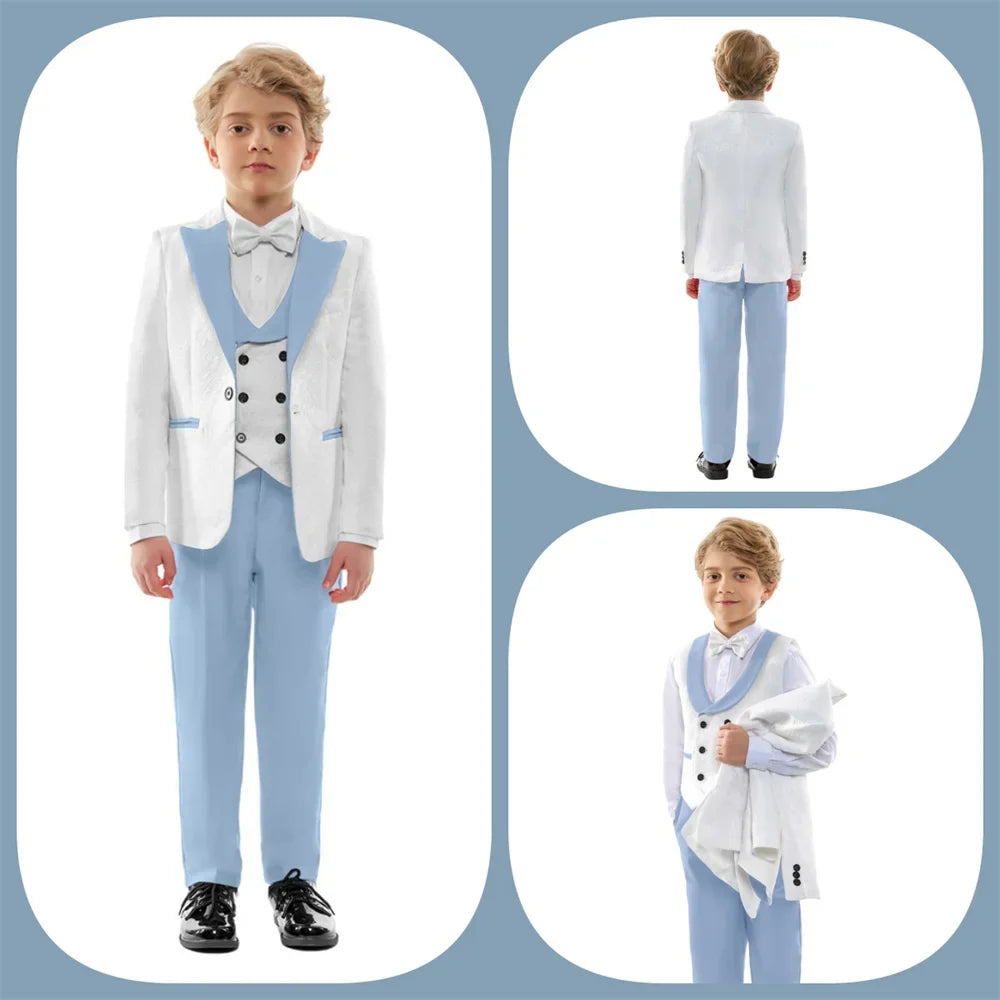 Hot Sale Boys Wedding Suit Set 4 Piece Formal Tuxedo Jacket Vest Pants Bow Tie Slim Fit Kids Suits for Boys 3-14Y Fashion Suit