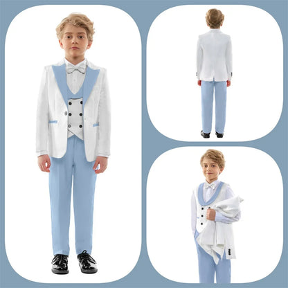 Hot Sale Boys Wedding Suit Set 4 Piece Formal Tuxedo Jacket Vest Pants Bow Tie Slim Fit Kids Suits for Boys 3-14Y Fashion Suit