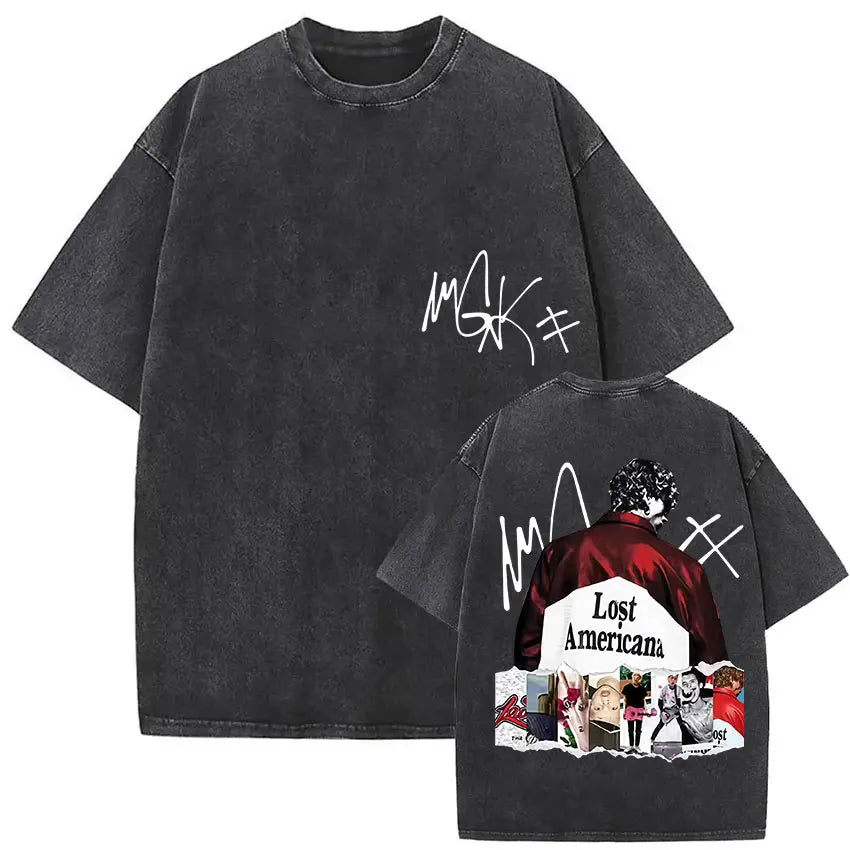 MGK Lost Americana Tour 2025-2026 Vintage Washed T Shirt Men Women Summer Fashion Cotton Short Sleeve T-shirt Fans Gift Clothing