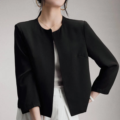 Light Luxury Short Jacket For Women New Spring-Summer Style Round-Neck Blazer Niche Style Simple Cardigan Outerwear