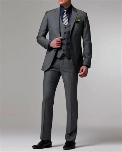 Grey Wedding Men Tuxedos Stand Collar Suit Men's Business Office Slim Fit Good Quality Male Suits 3 Pieces Sets
