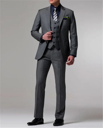Grey Wedding Men Tuxedos Stand Collar Suit Men's Business Office Slim Fit Good Quality Male Suits 3 Pieces Sets