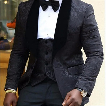 Grey Wedding Men Tuxedos Stand Collar Suit Men's Business Office Slim Fit Good Quality Male Suits 3 Pieces Sets