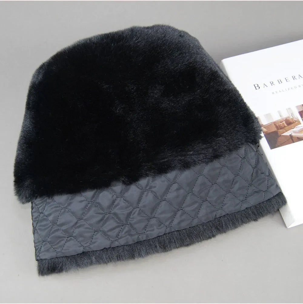 New Winter Outdoor Women Fake Real Rabbit Fur Hat Natural Warm Rabbit Fur Bomber Hats Male Quality Fake Rabbit Fur Caps