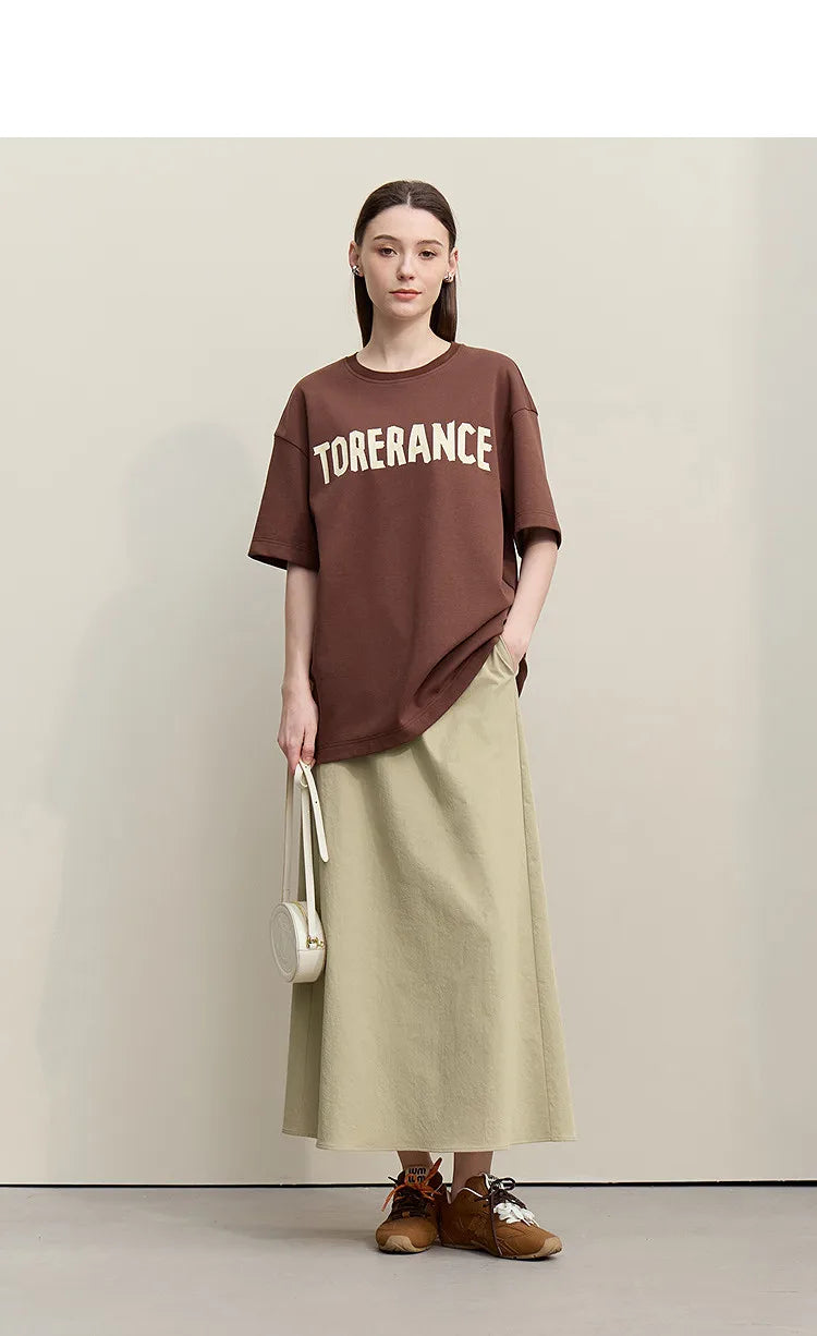 Women's Skirt 2026 Summer New Leisure Elastic Waist Slit A-Line Midi Skirt Women's Loose Embroidered Woman Clothes 12621058