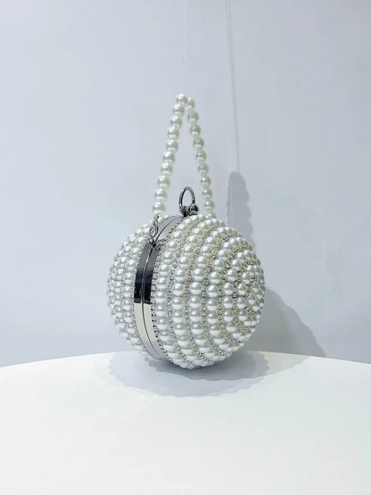 Round Pearl Clutch Purse Handbag Luxury Elegant Evening Bag Ring Handle For Women Bride Bridesmaid Wedding Party Handbag Purses