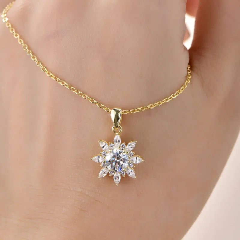 GRA Certified 6.5mm Round Moissanite Delicate Snowflake Pendant Necklace for Women 14K Gold Filled Fine Jewelry Gifts