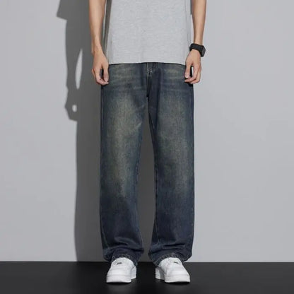 Cotton Baggy Men Wide Leg Jeans Retro Loose Streetwear Fashion Korean Straight Washed Denim Trousers High Quality Brand Clothes