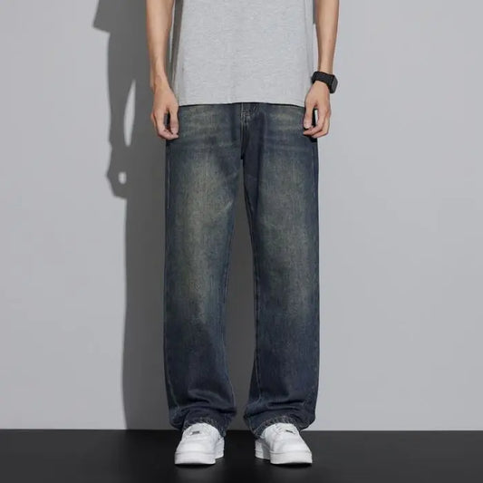 Cotton Baggy Men Wide Leg Jeans Retro Loose Streetwear Fashion Korean Straight Washed Denim Trousers High Quality Brand Clothes