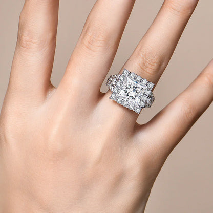 S925 Silver Moissanite Engagement Ring for Women 6CT Princess Excellent Cut Luxury Wedding Jewelry With GTC Certificate