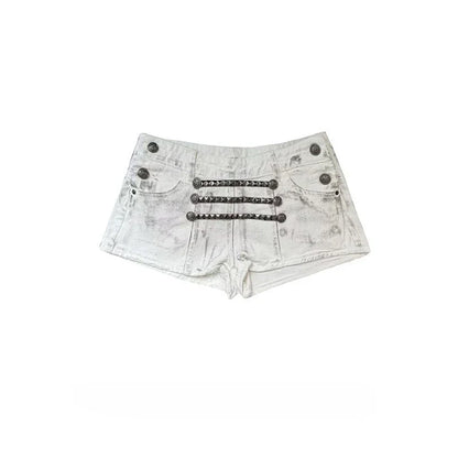 Y2k Gothic Low Waist Women Jorts Vintage Punk Sexy American 2000s Chain Denim Shorts Slim Casual High Street Hot Pants