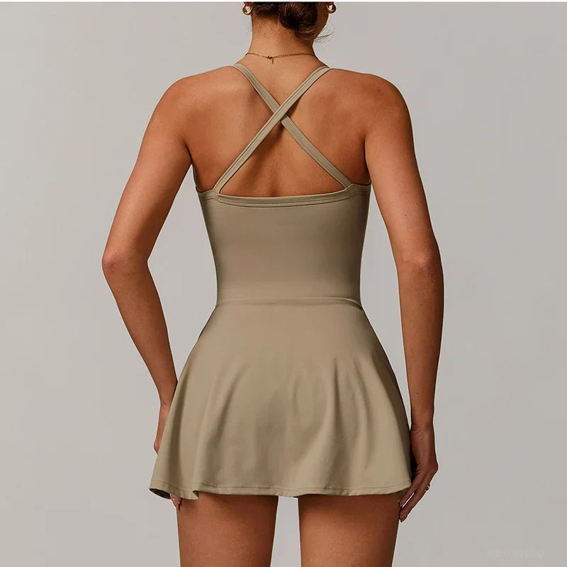 Womens Tennis Dress with Shorts Underneath Workout Dress with Built-in Bra Deep V Neck Athletic Dresses Golf Dress
