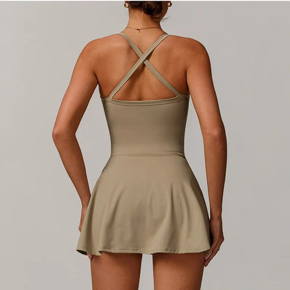 Womens Tennis Dress with Shorts Underneath Workout Dress with Built-in Bra Deep V Neck Athletic Dresses Golf Dress