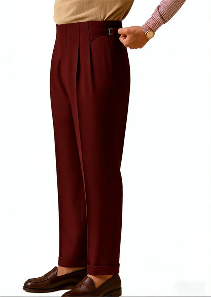Burgundy Men Summer Straight Pants Non Ironing Loose Fitting Business Naples Casual Pants High-Waist Tailored Formal Pants
