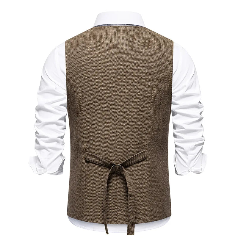 Waistcoat Man British Style Turn Down Collar Men Vest Slim Solid Double-breasted Sleeveless Versatile Male Suit Vest