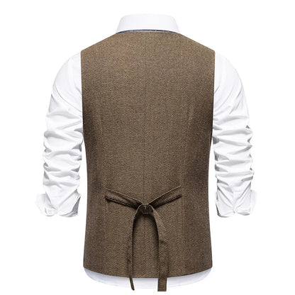 Waistcoat Man British Style Turn Down Collar Men Vest Slim Solid Double-breasted Sleeveless Versatile Male Suit Vest