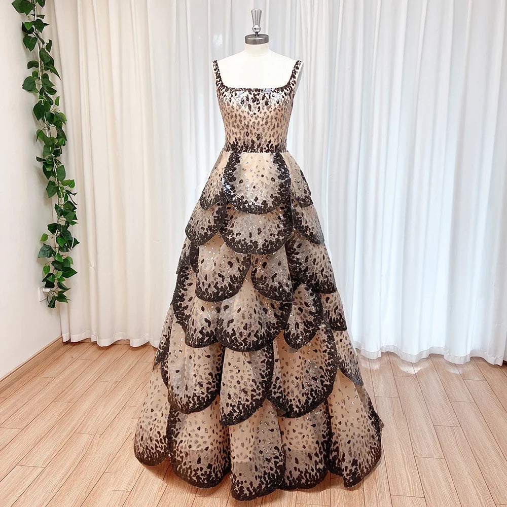 Luxury Sequined Evening Dress Tiered Petal Skirt Formal Prom Gown Customized Robe De Soiree For Women Party 2026