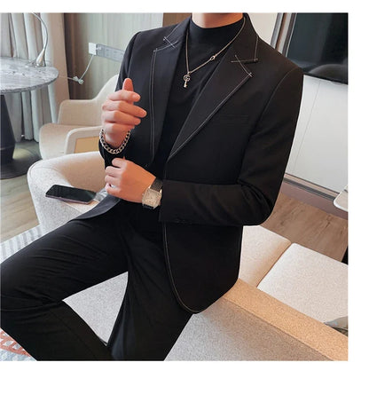 High Quality Line design Luxury Men's Suit Coats Fashion Business Casual Two Buttons Formal Social Wedding Party Suit Jacket