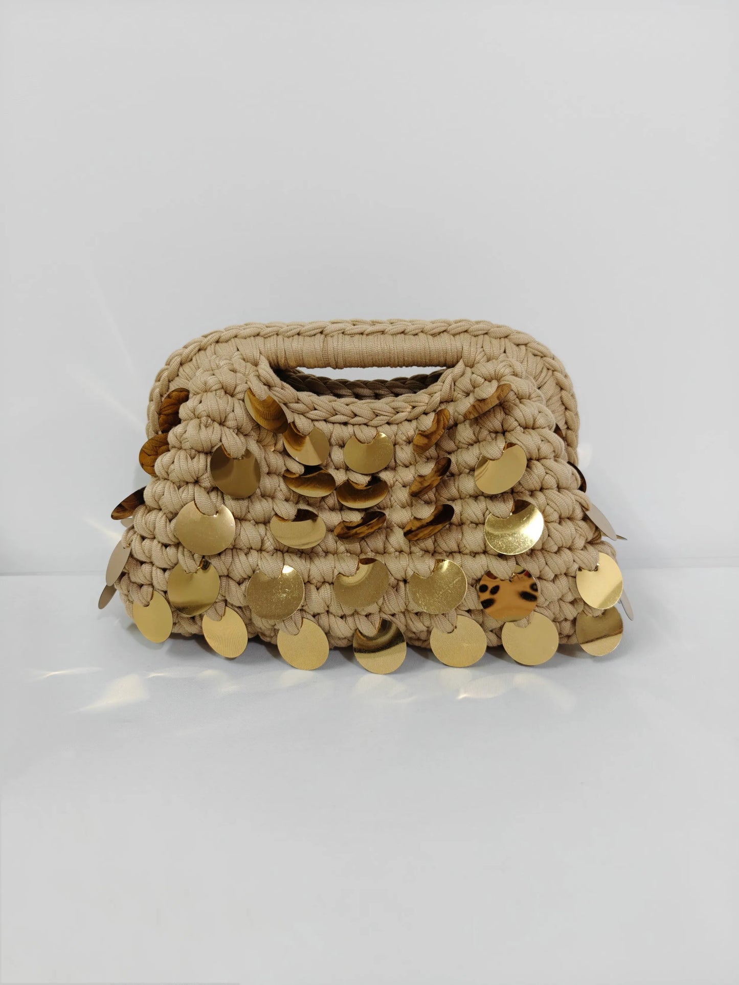 Yingzi Small Sequin Crochet Cluth Bag with Shine Paillettes Handmade Evening Bag Makeup Bag