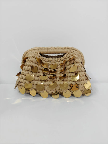Yingzi Small Sequin Crochet Cluth Bag with Shine Paillettes Handmade Evening Bag Makeup Bag