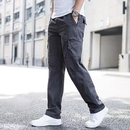 Casual Pants Men's Cargo Trousers Straight Leg Work Pants Men Cotton Casual Loose Spring Summer Wide Overalls Male Multi Pockets