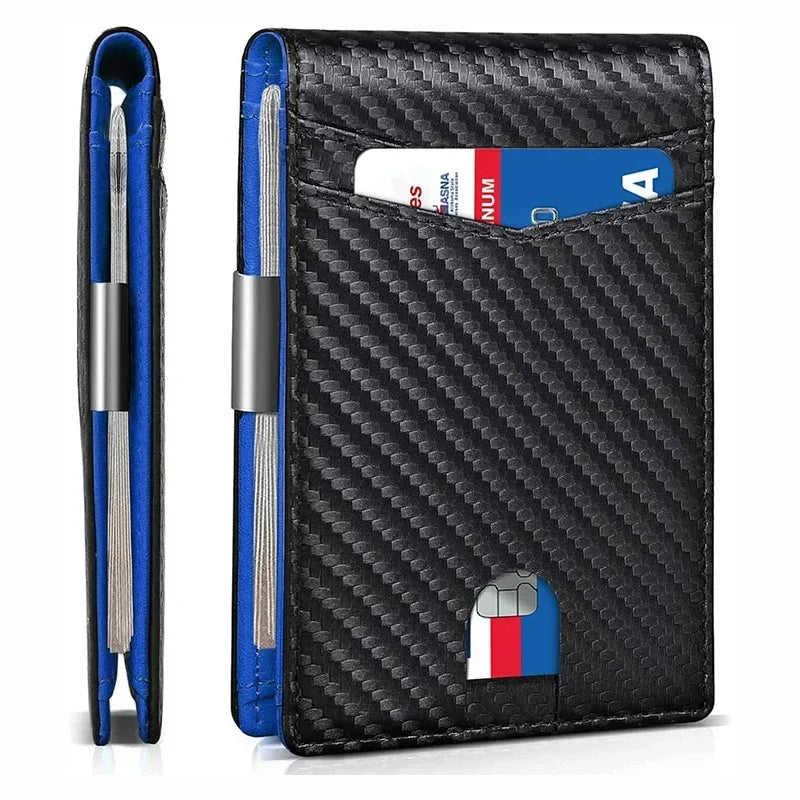 Carbon Fiber Men Wallets Credit Card Holder Men's RFID Wallet Minimalist Front Pocket Money Clip Black Bifold Wallet for Men